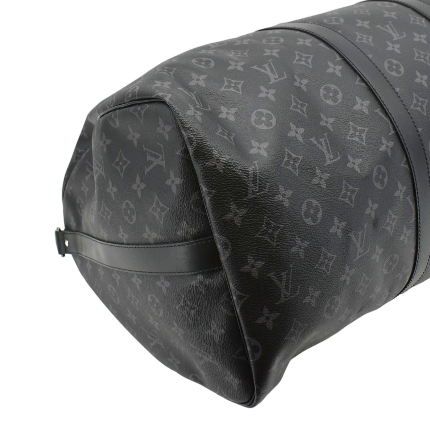 LOUIS VUITTON Keepall 55 Bandouliere Monogram Eclipse Travel Bag Black