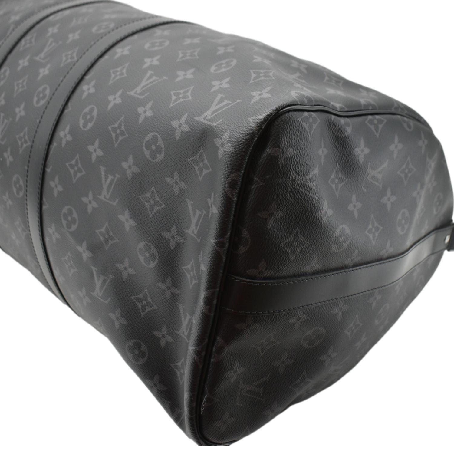 LOUIS VUITTON Keepall 55 Bandouliere Monogram Eclipse Travel Bag Black