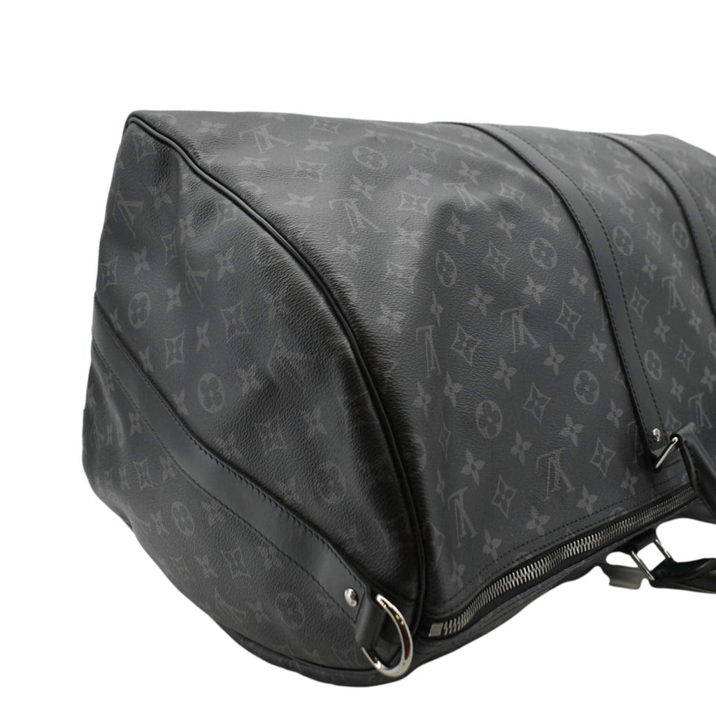 LOUIS VUITTON Keepall 55 Bandouliere Monogram Eclipse Travel Bag Black