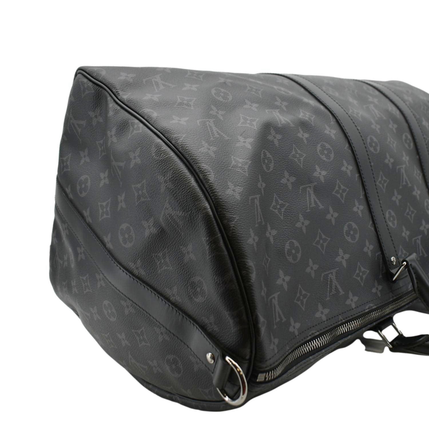 LOUIS VUITTON Keepall 55 Bandouliere Monogram Eclipse Travel Bag Black