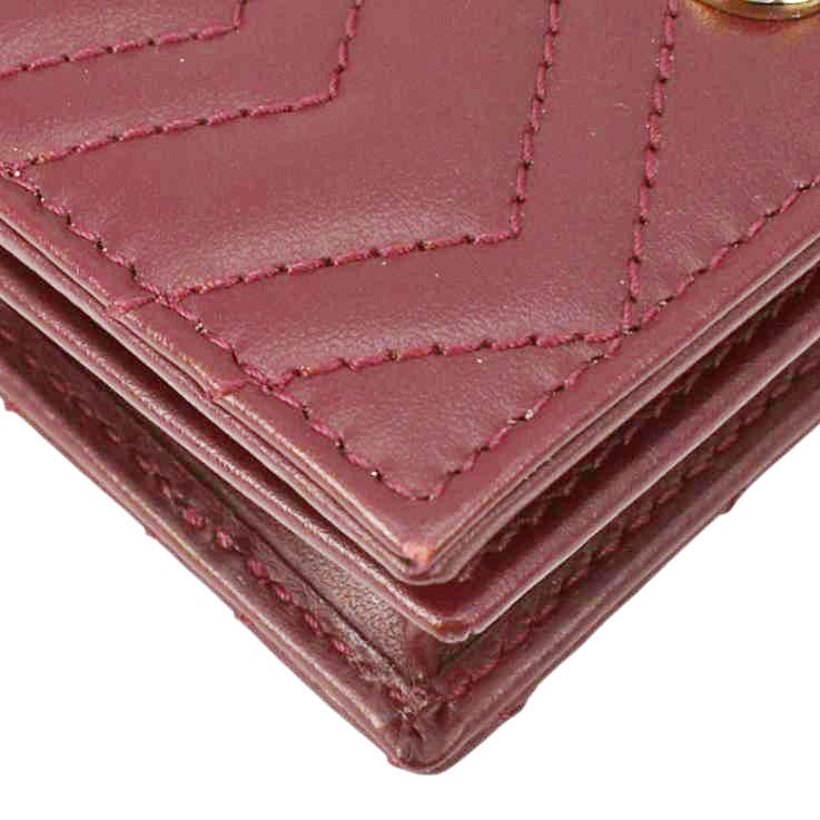 GUCCI Marmont Gucci Matelasse Leather Card Case Wallet Red 466492