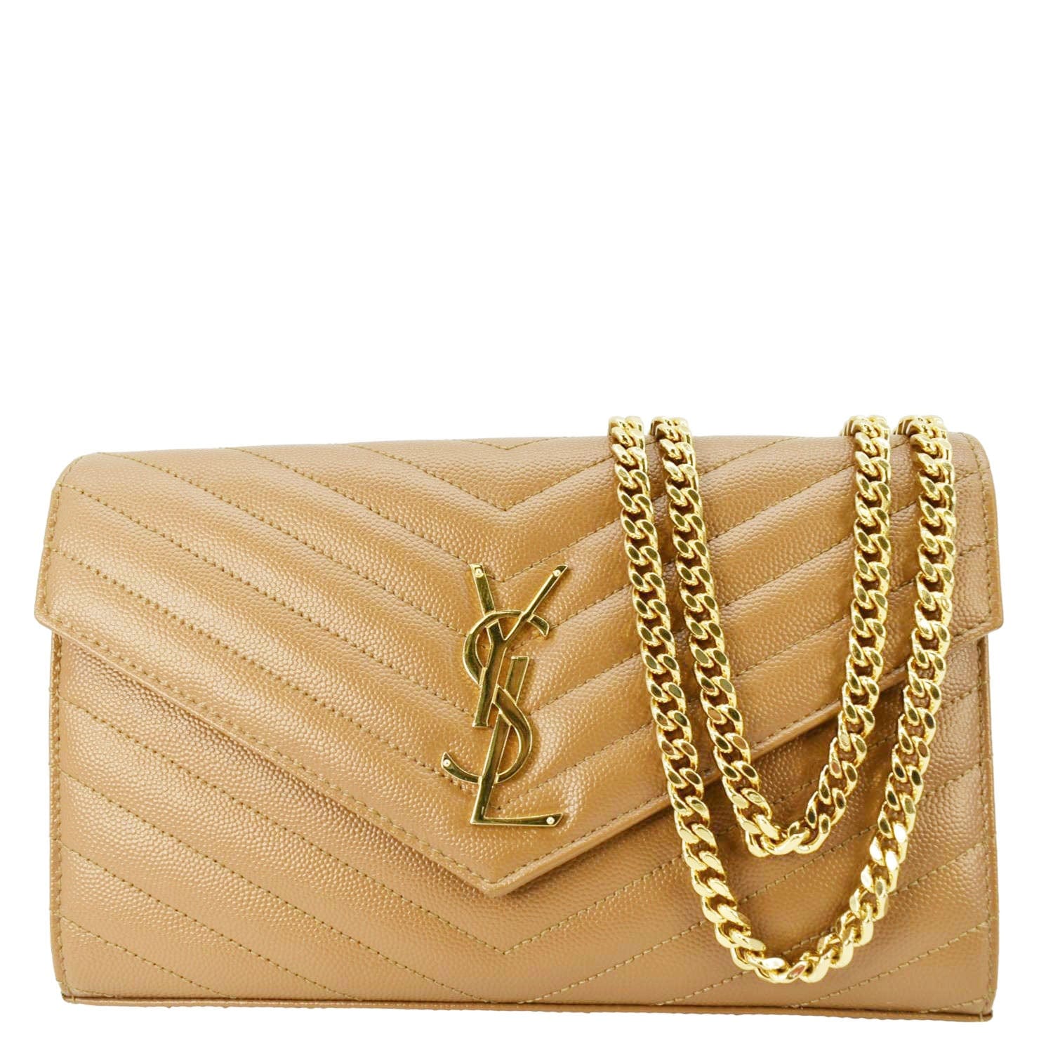 YVES SAINT LAURENT Cassandre Leather Chain Crossbody Bag Brown