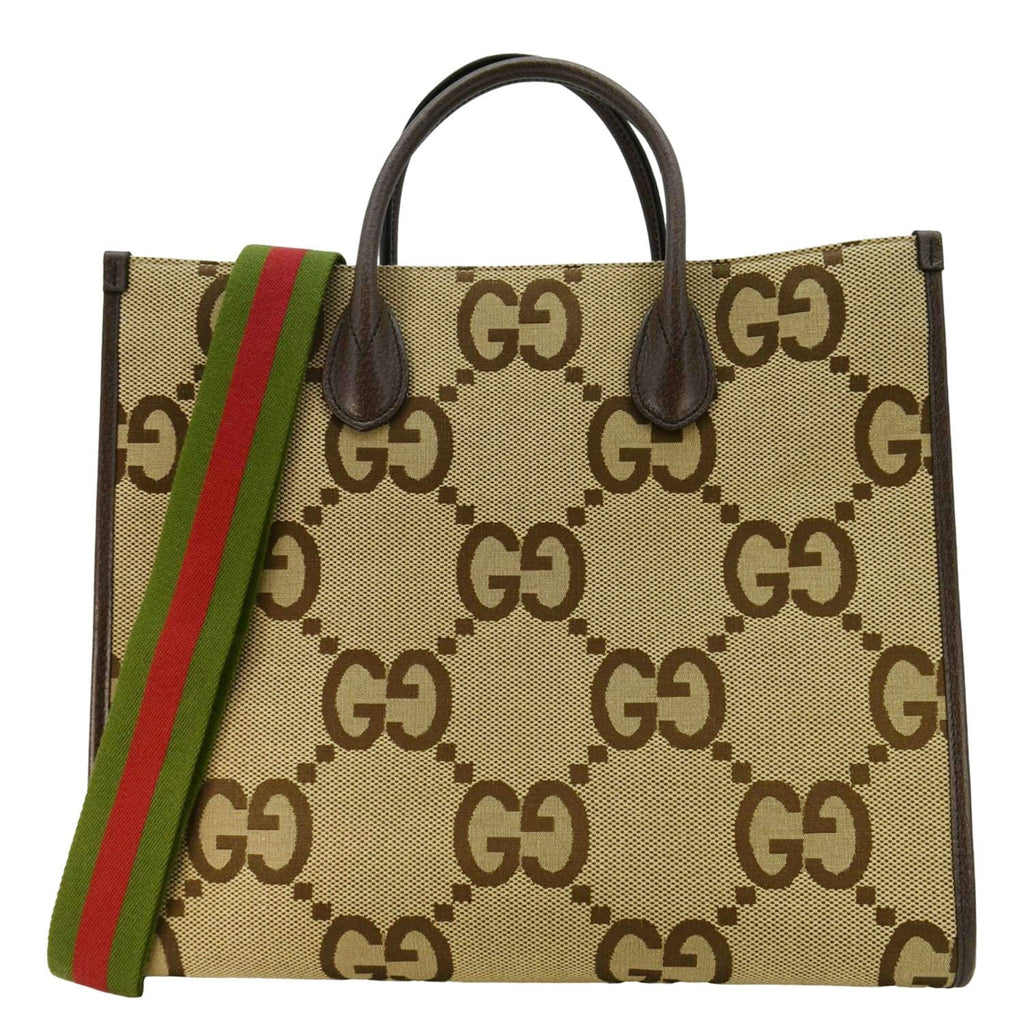 GUCCI Jumbo Gucci Canvas Tote Shoulder Bag Beige 678839
