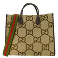 GUCCI Jumbo Gucci Canvas Tote Shoulder Bag Beige 678839