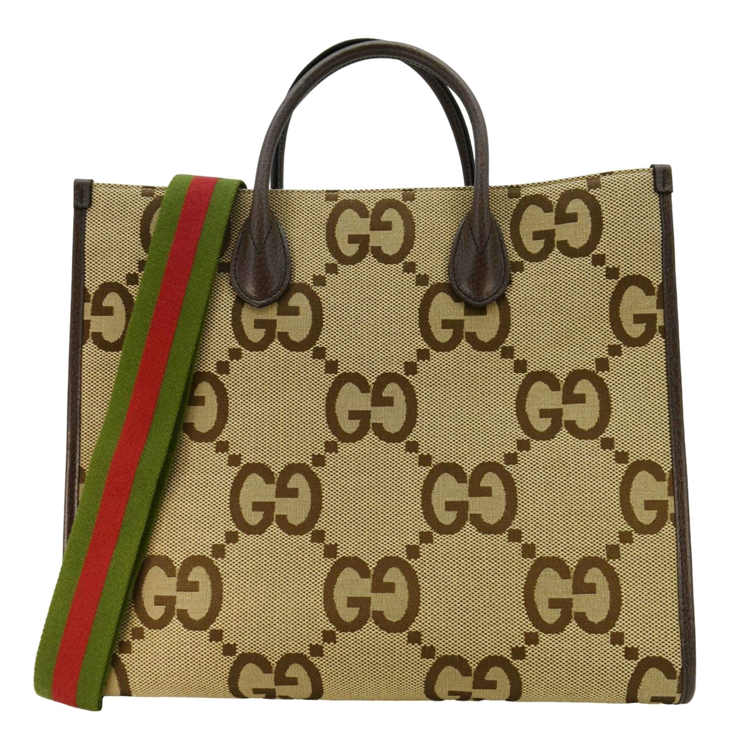 GUCCI Jumbo Gucci Canvas Tote Shoulder Bag Beige 678839