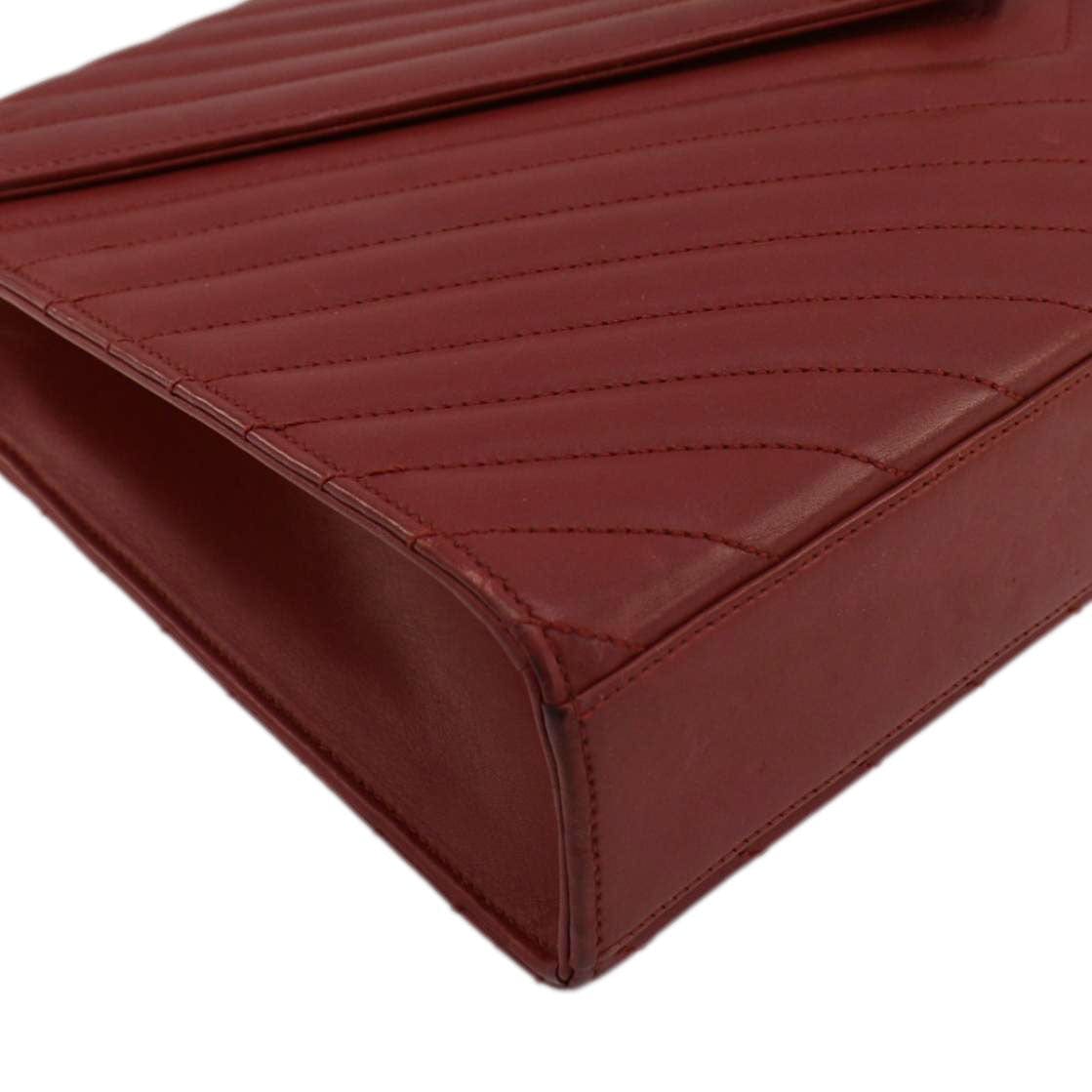 YVES SAINT LAURENT Envelope Large Mixed Matelasse Leather Shoulder Bag Red