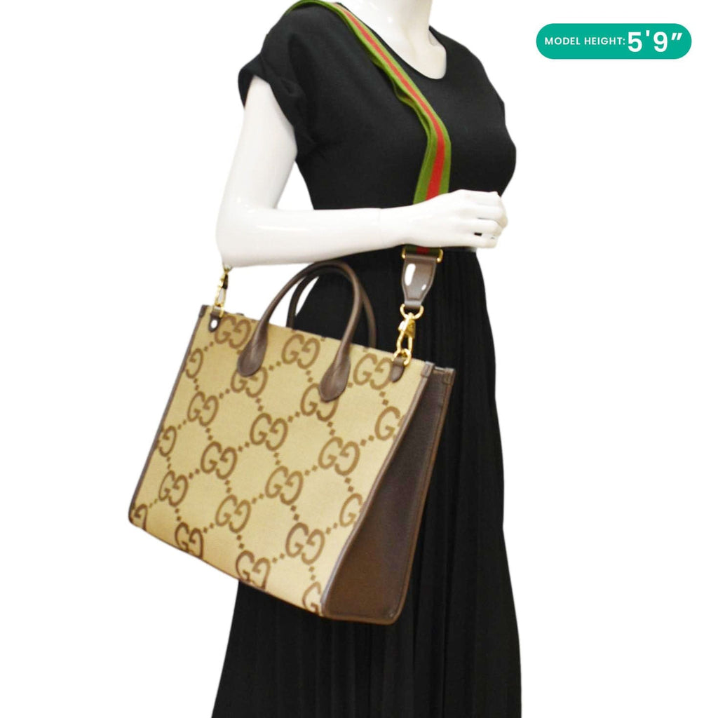 GUCCI Jumbo Gucci Canvas Tote Shoulder Bag Beige 678839