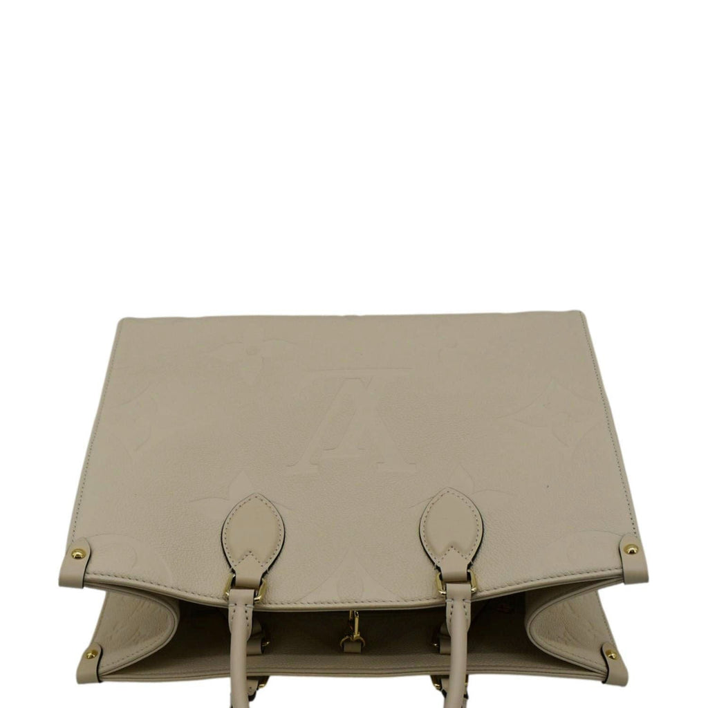 LOUIS VUITTON Onthego MM Monogram Empreinte Leather Tote Bag Cream