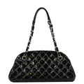 Chanel Just Mademoiselle Bowling Small Quilted Patent Leather Shoulder Bag Black