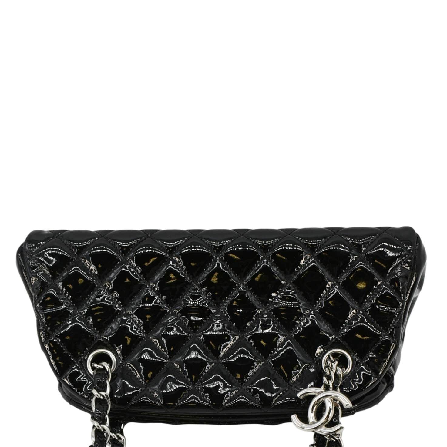 Chanel Just Mademoiselle Bowling Small Quilted Patent Leather Shoulder Bag Black
