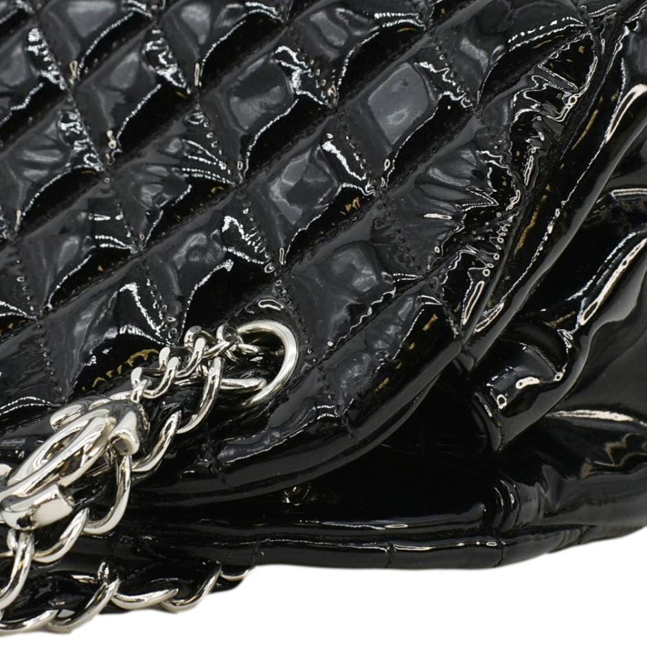 Chanel Just Mademoiselle Bowling Small Quilted Patent Leather Shoulder Bag Black