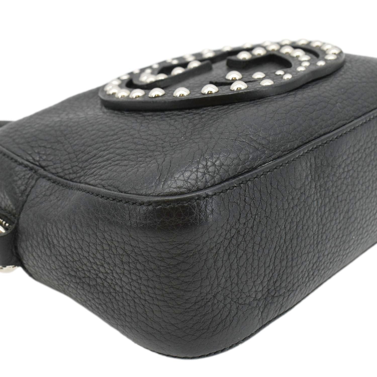 GUCCI Soho Disco Studded Leather Crossbody Bag Black 308364
