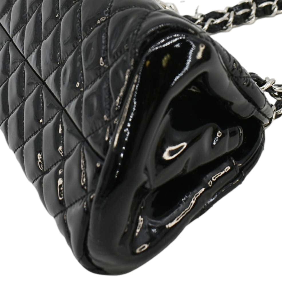 Chanel Just Mademoiselle Bowling Small Quilted Patent Leather Shoulder Bag Black
