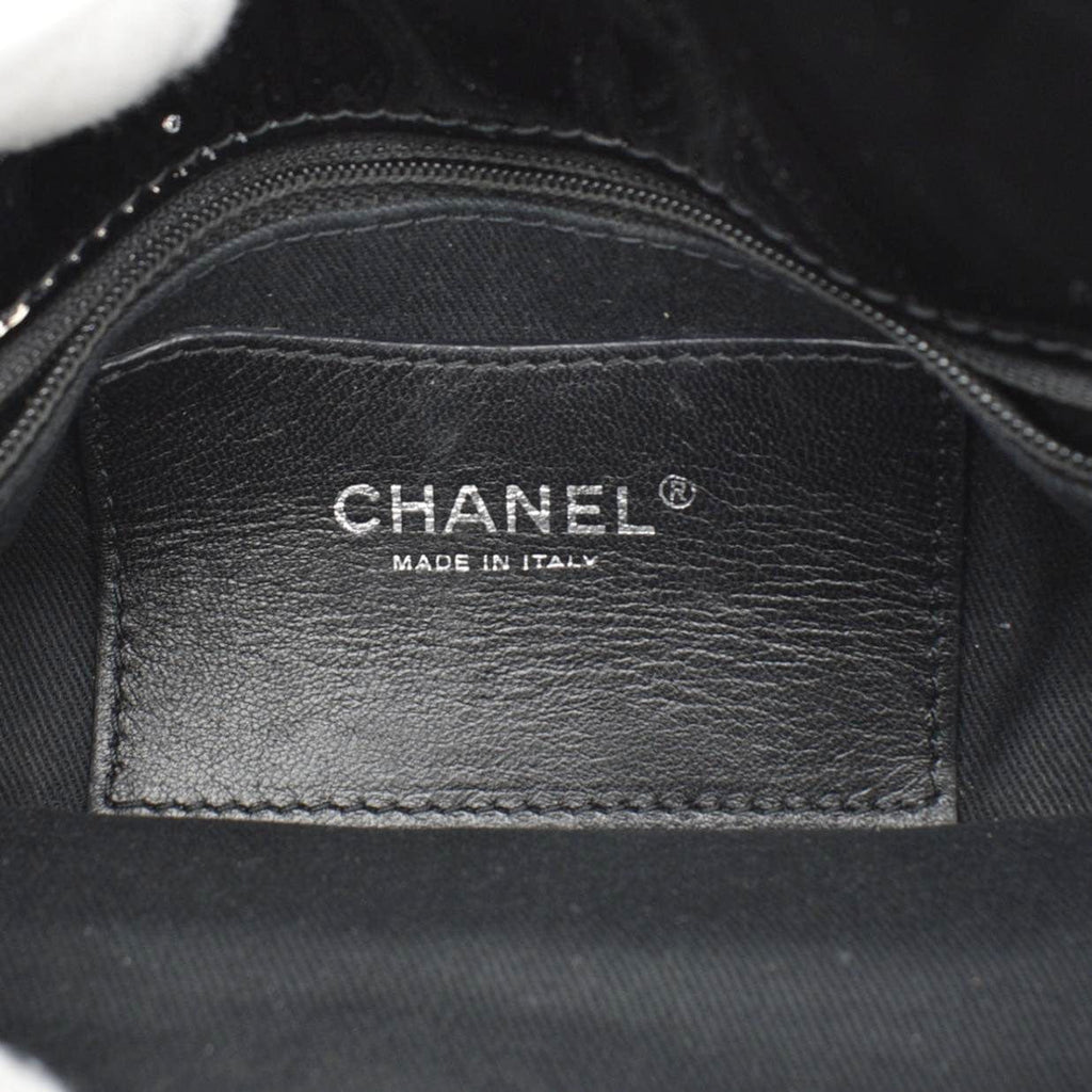 Chanel Just Mademoiselle Bowling Small Quilted Patent Leather Shoulder Bag Black