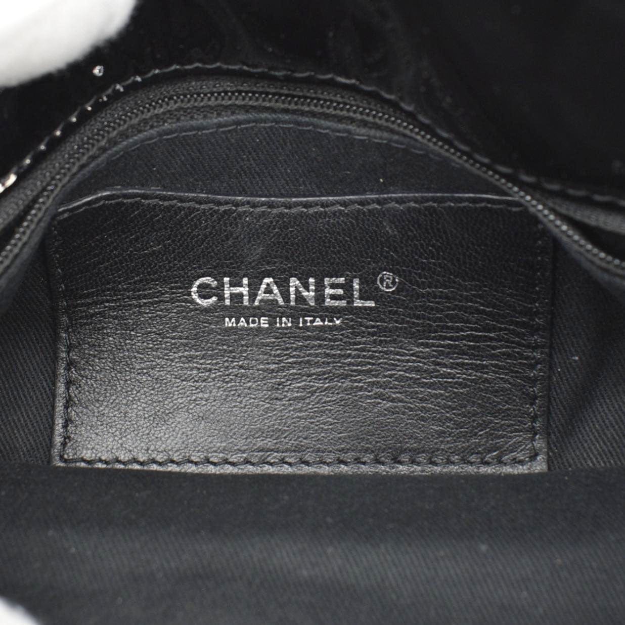 Chanel Just Mademoiselle Bowling Small Quilted Patent Leather Shoulder Bag Black