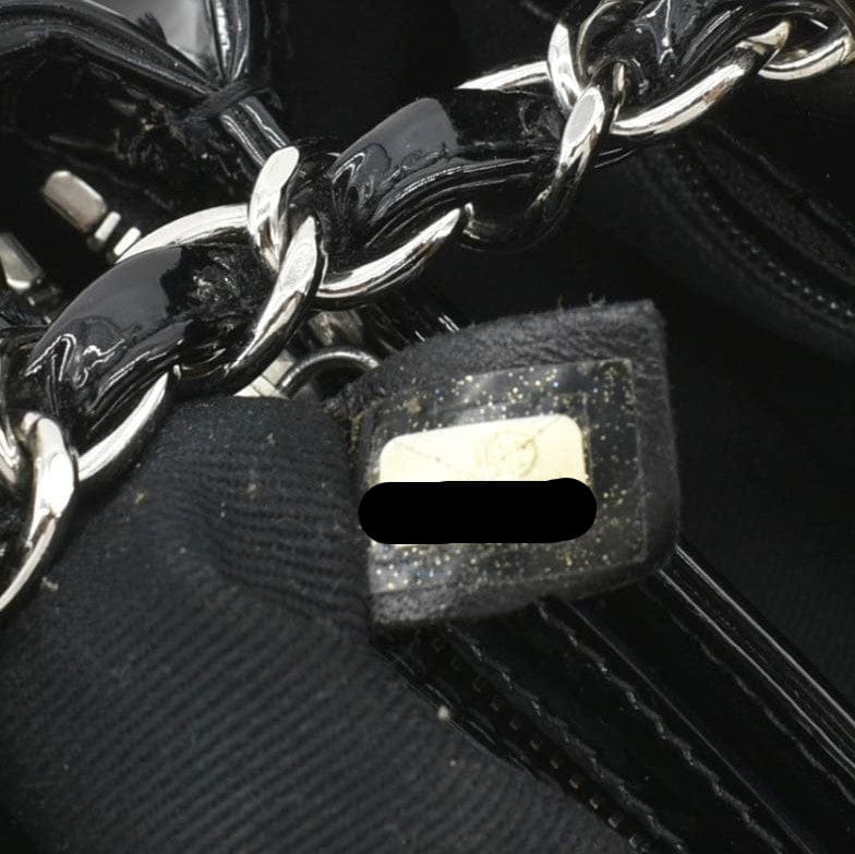 Chanel Just Mademoiselle Bowling Small Quilted Patent Leather Shoulder Bag Black