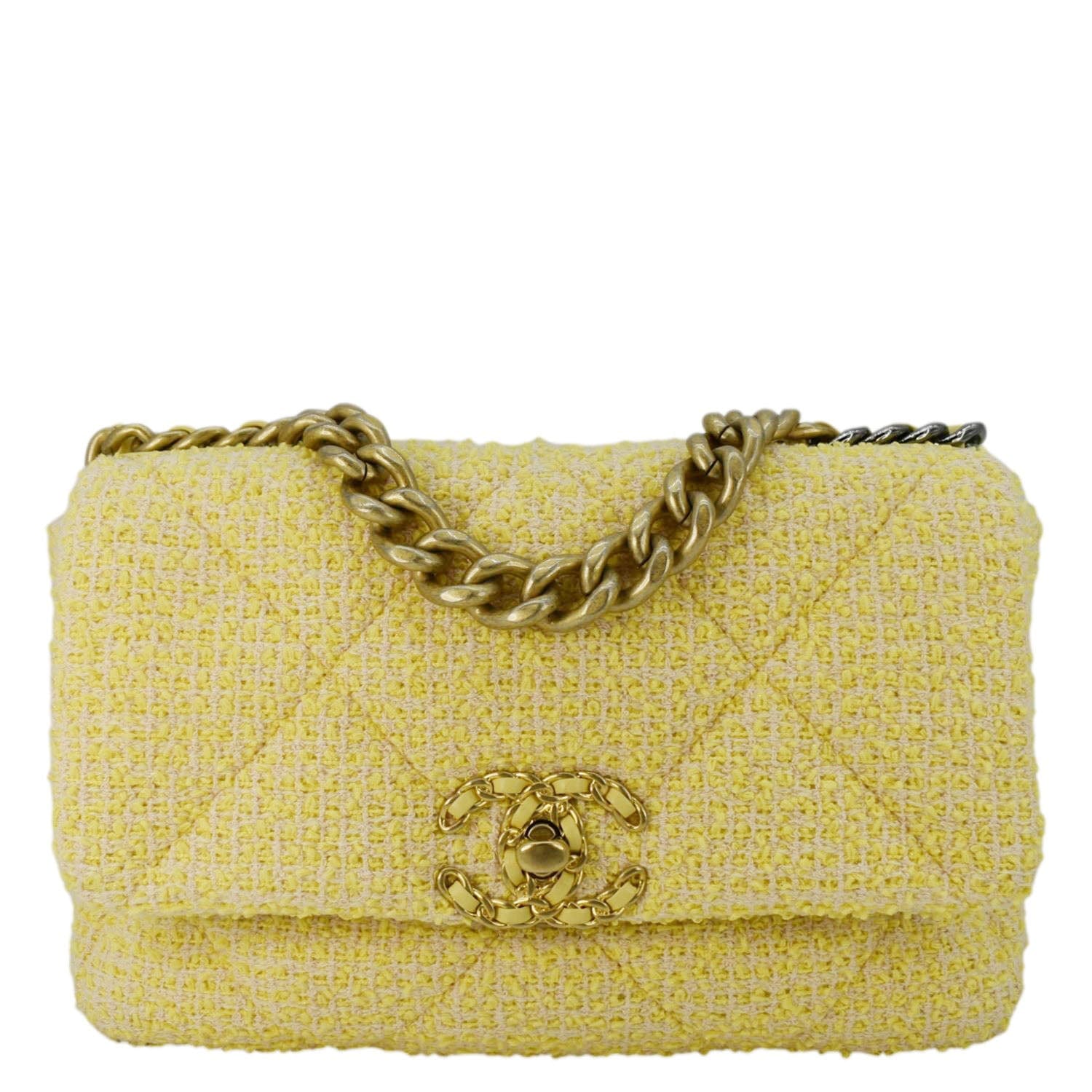 Chanel 19 Flap Medium Quilted Tweed Shoulder Bag Beige