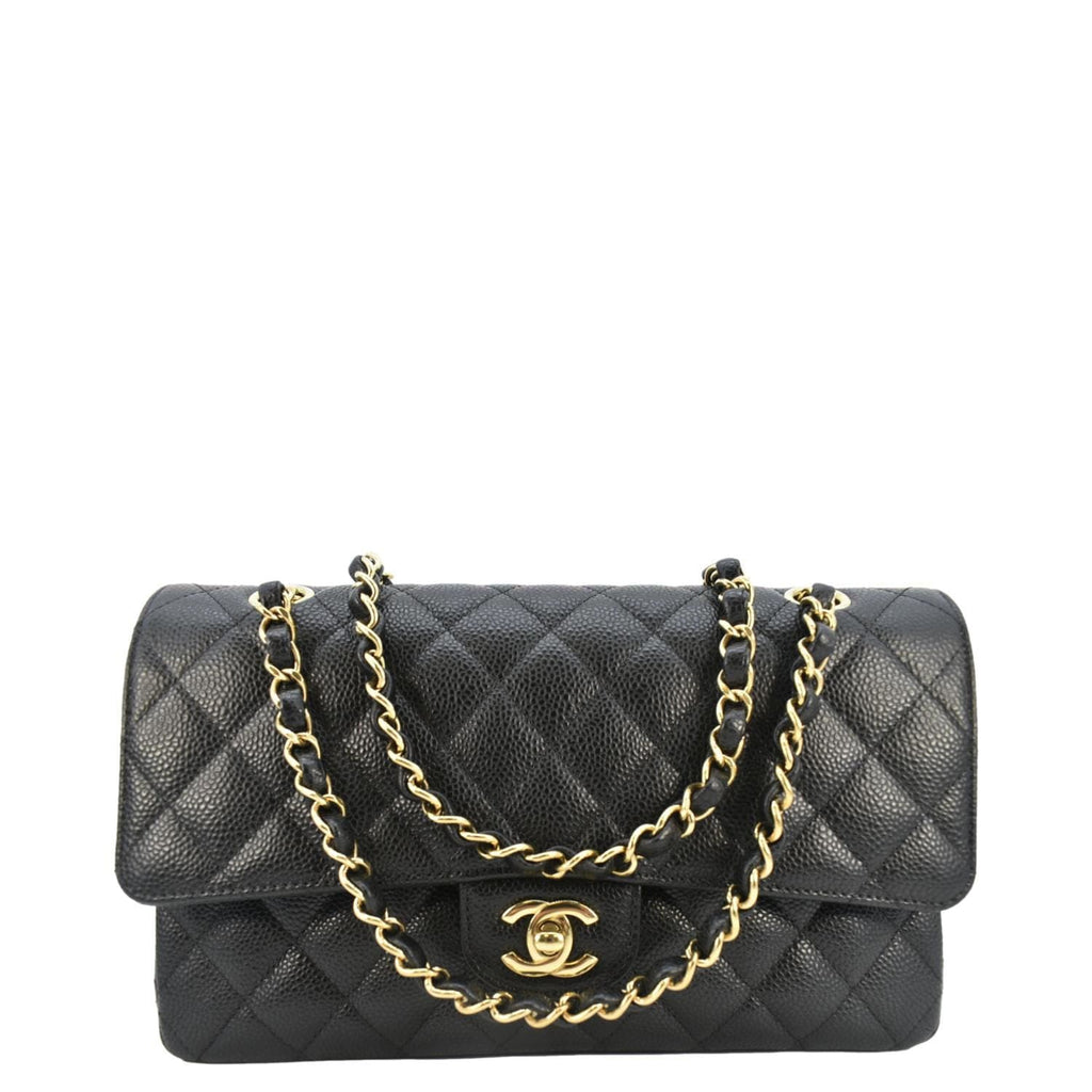 Chanel Classic Double Flap Medium Quilted Leather Shoulder Bag Black