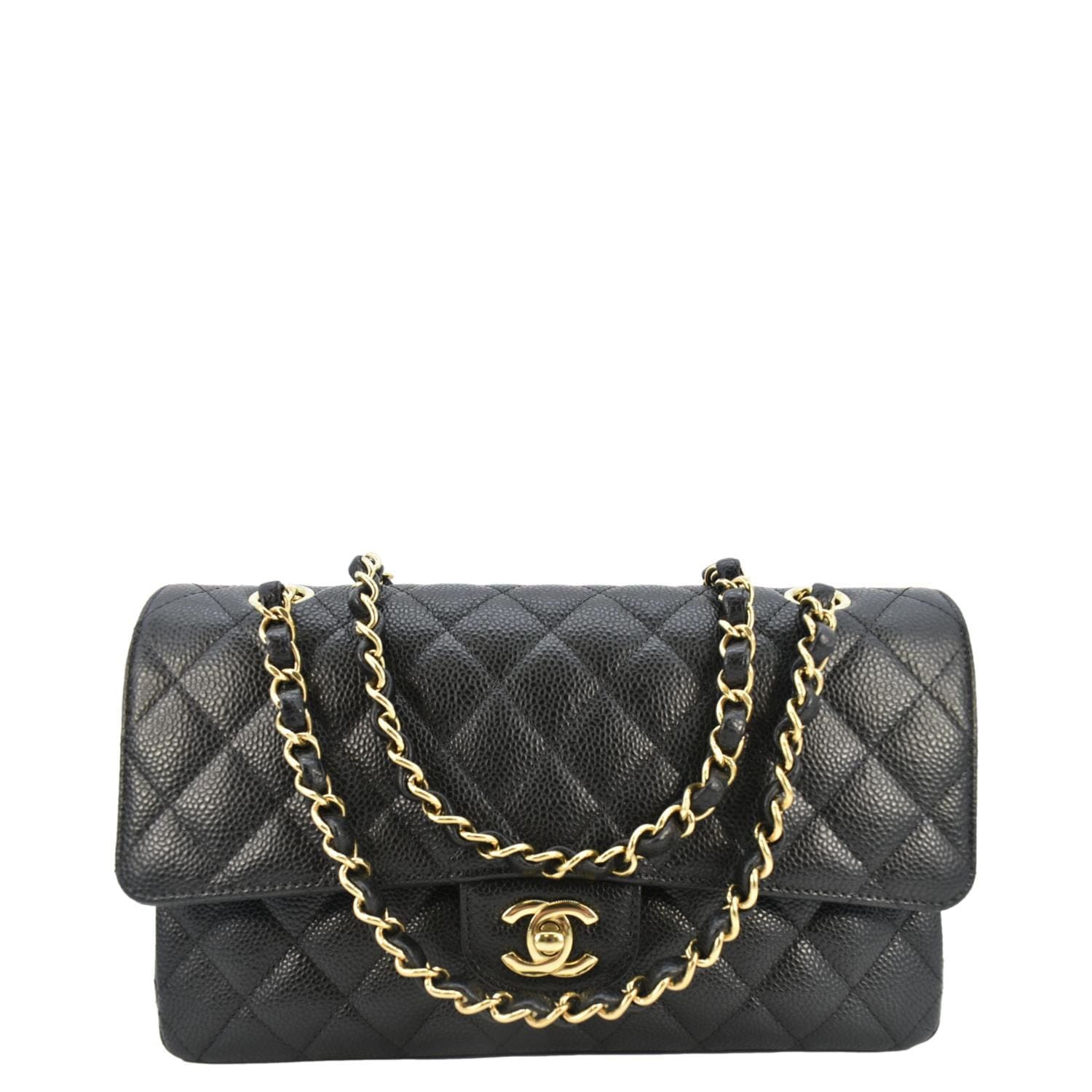 Chanel Classic Double Flap Medium Quilted Leather Shoulder Bag Black