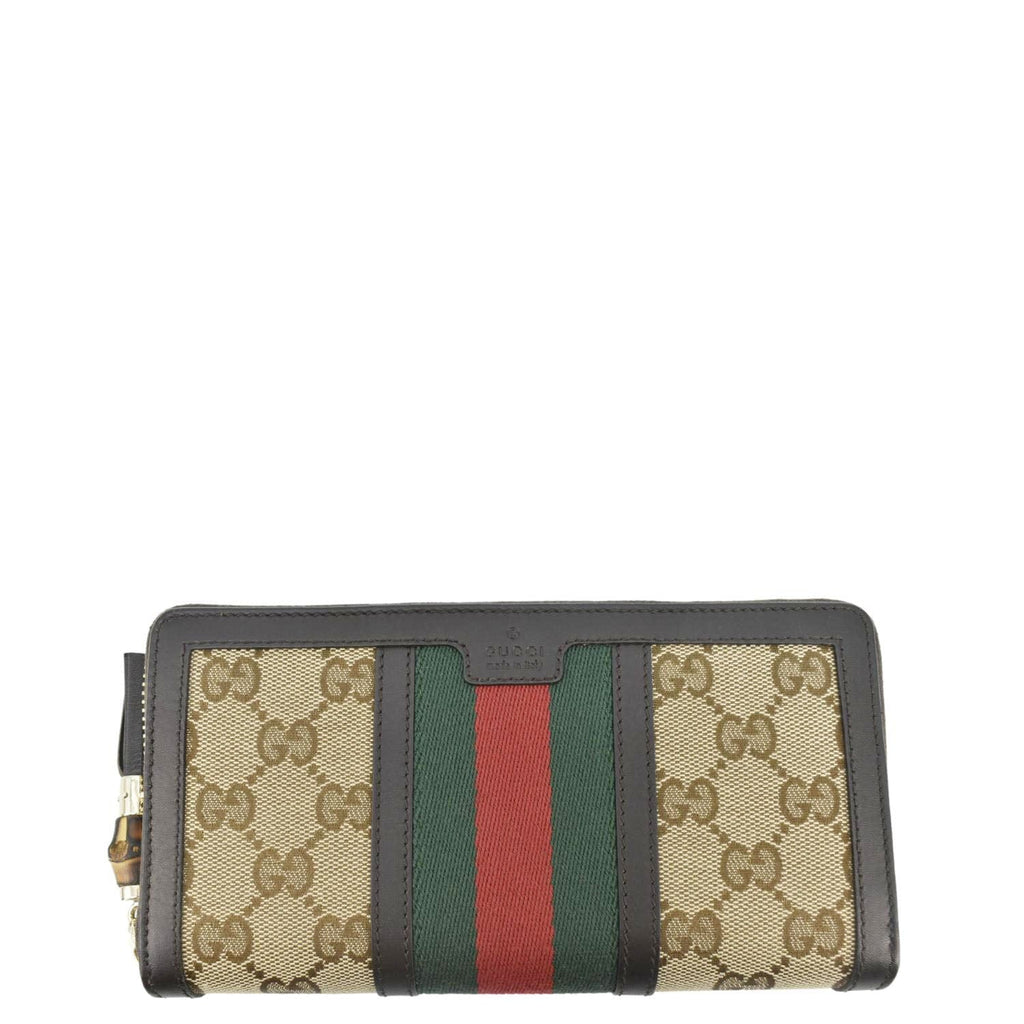 GUCCI Web Rania Gucci Canvas Zip Around Wallet Beige 353651