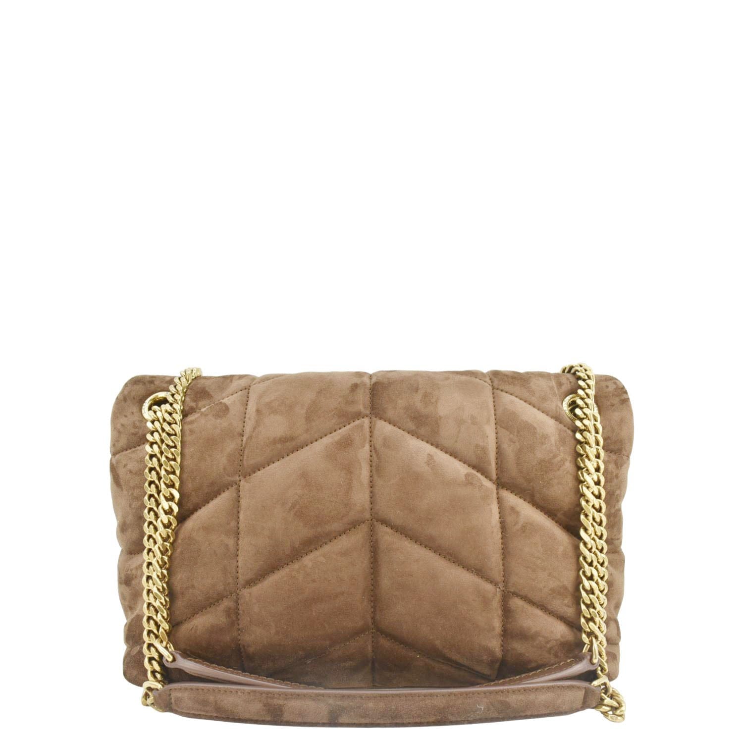YVES SAINT LAURENT Loulou Puffer Quilted Suede Chain Shoulder Bag Brown