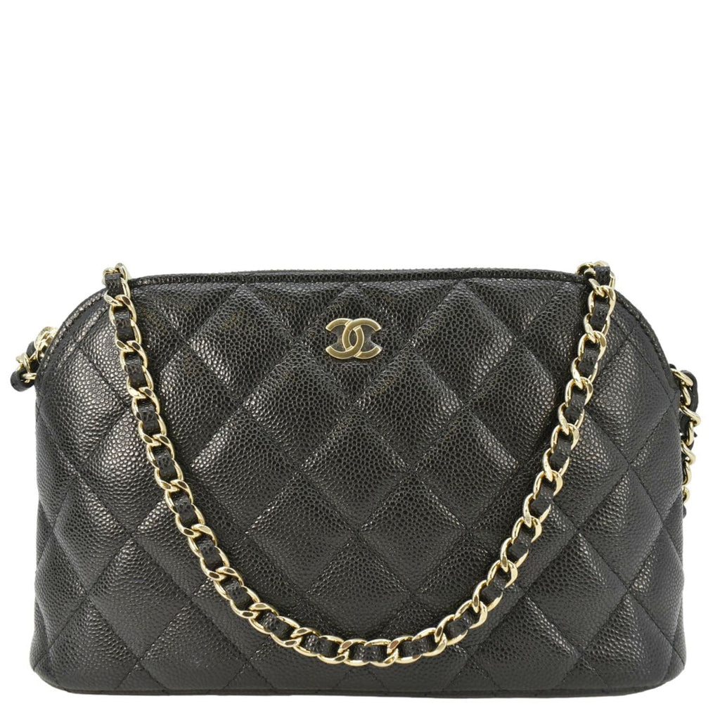 Chanel Classic Quilted Leather Chain Clutch Crossbody Bag Black