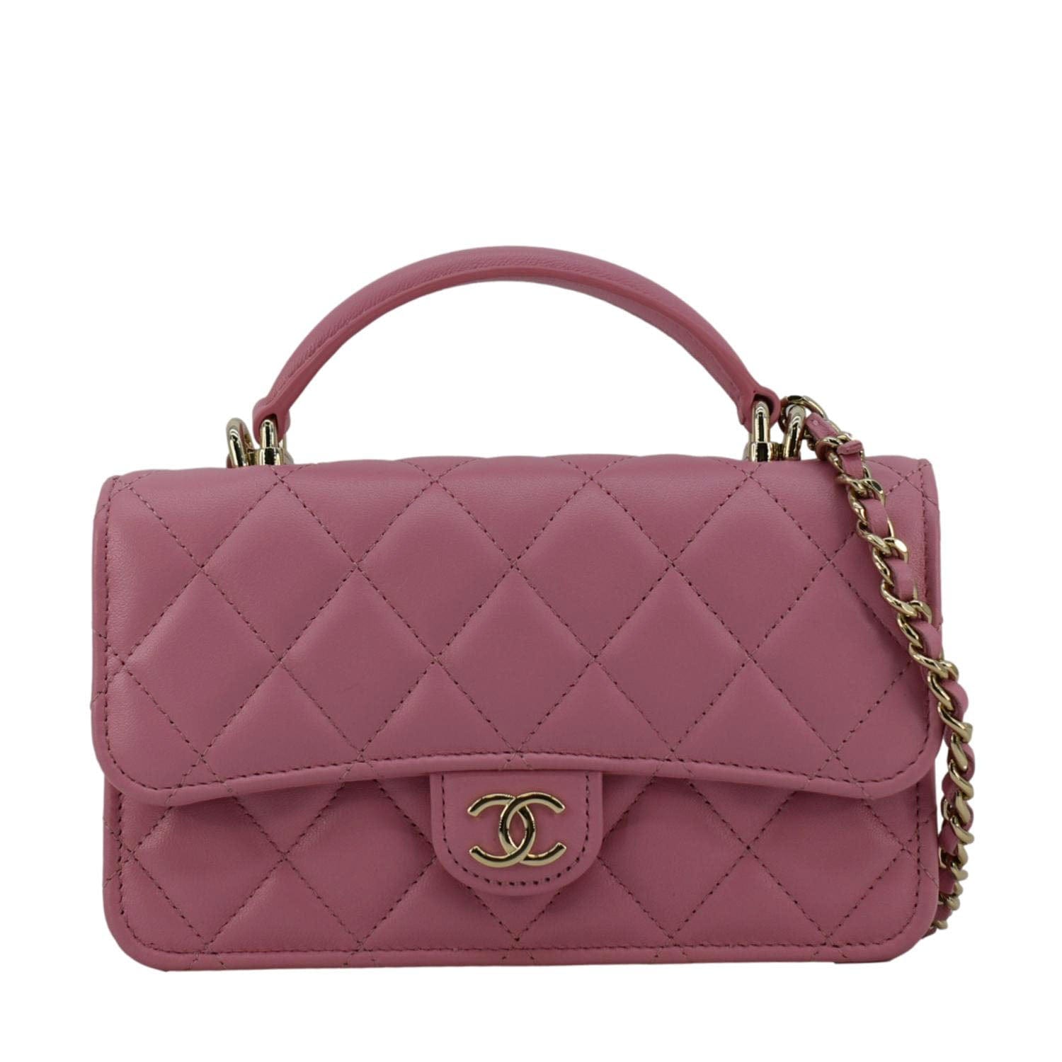 Chanel Flap Phone Holder Quilted Leather Chain Crossbody Bag Pink