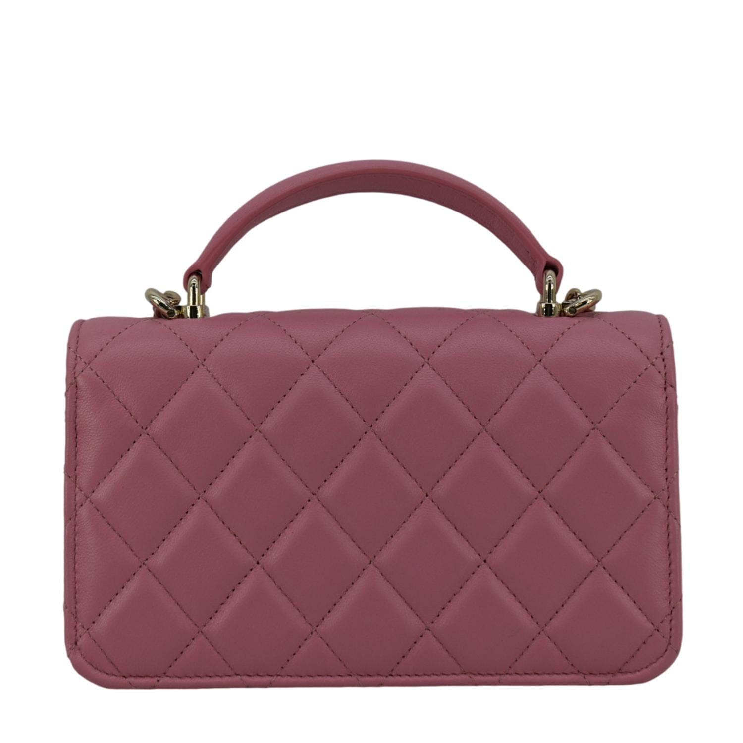 Chanel Flap Phone Holder Quilted Leather Chain Crossbody Bag Pink