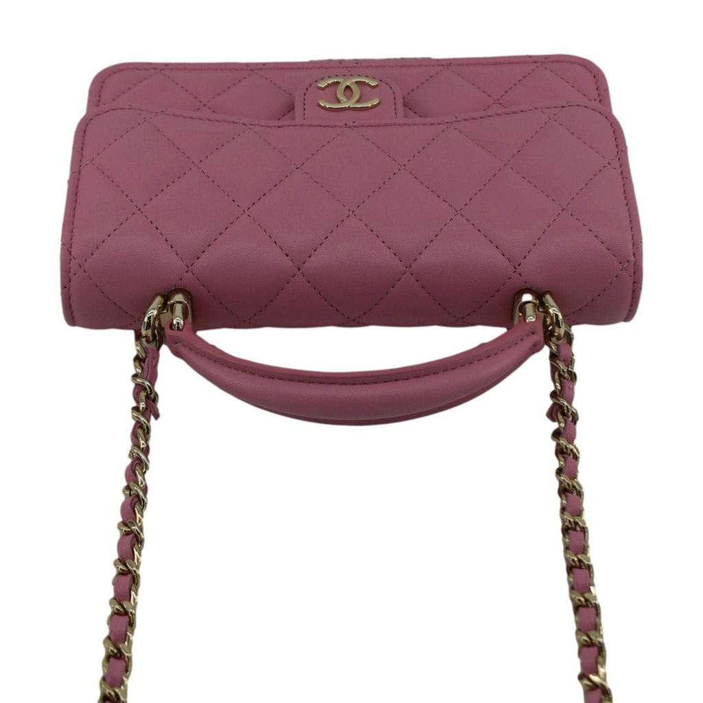 Chanel Flap Phone Holder Quilted Leather Chain Crossbody Bag Pink