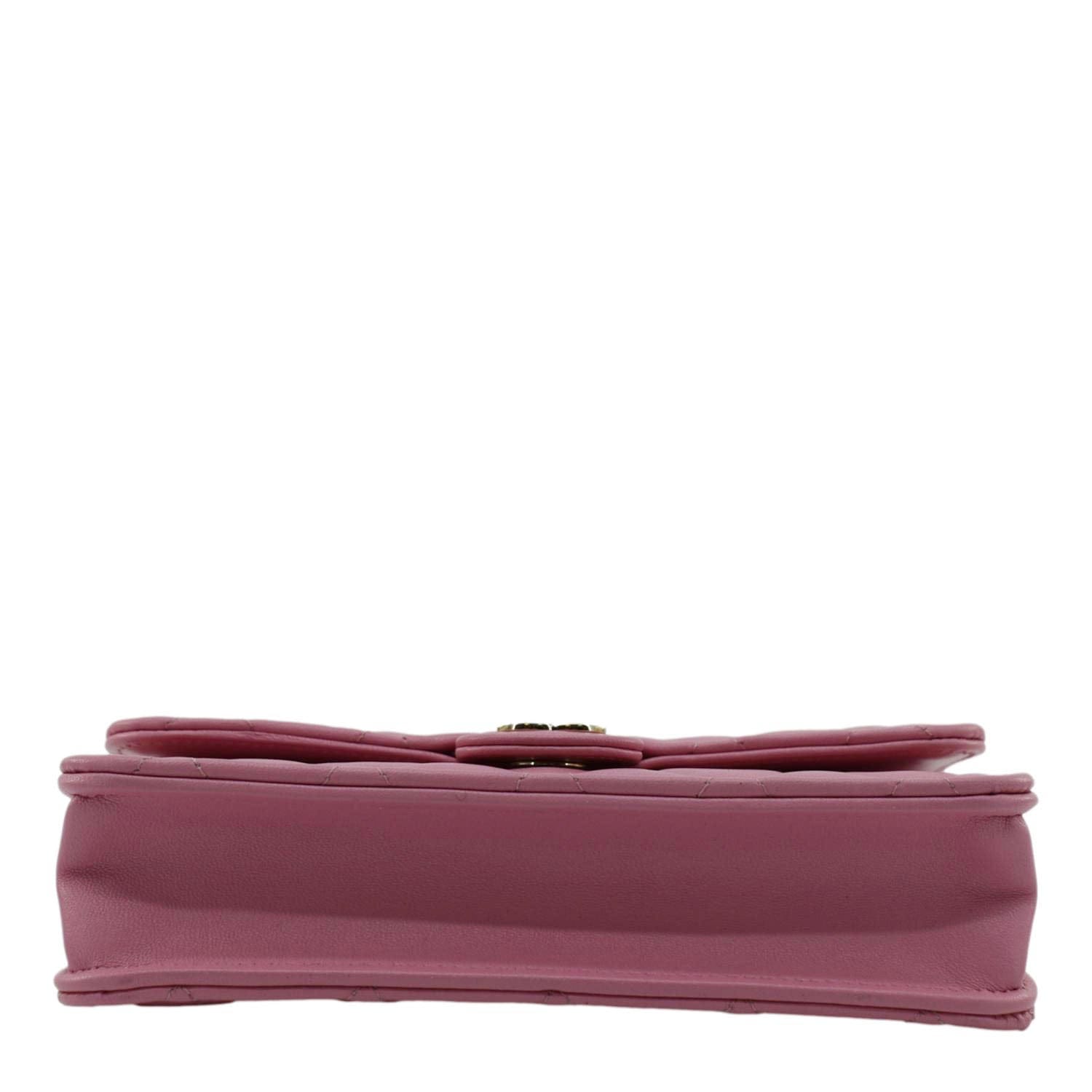 Chanel Flap Phone Holder Quilted Leather Chain Crossbody Bag Pink