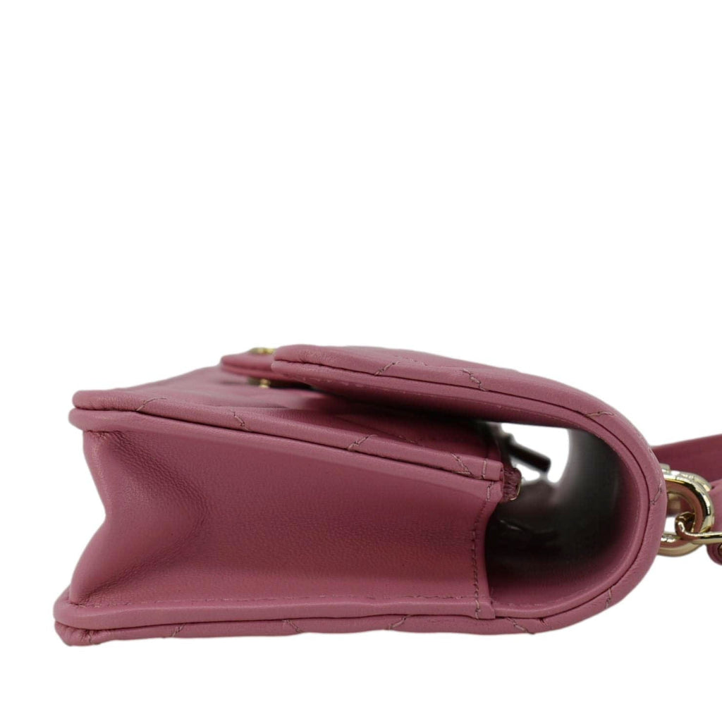 Chanel Flap Phone Holder Quilted Leather Chain Crossbody Bag Pink