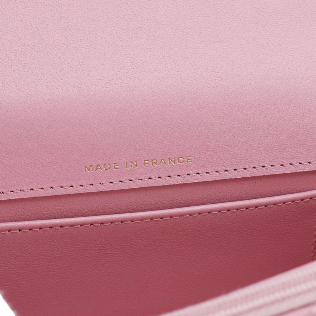 Chanel Flap Phone Holder Quilted Leather Chain Crossbody Bag Pink