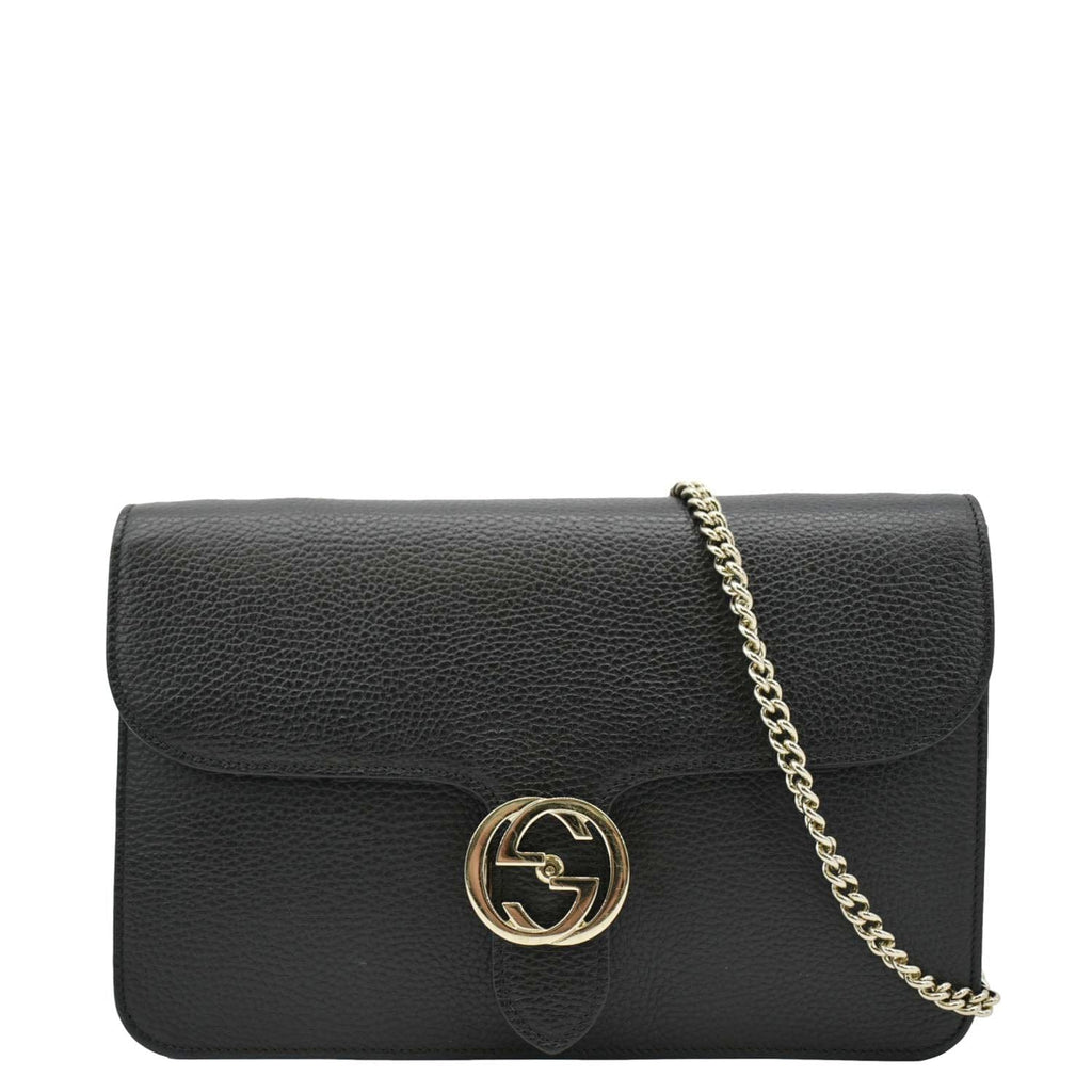 GUCCI Interlocking Gucci Leather Crossbody Bag Black 510303