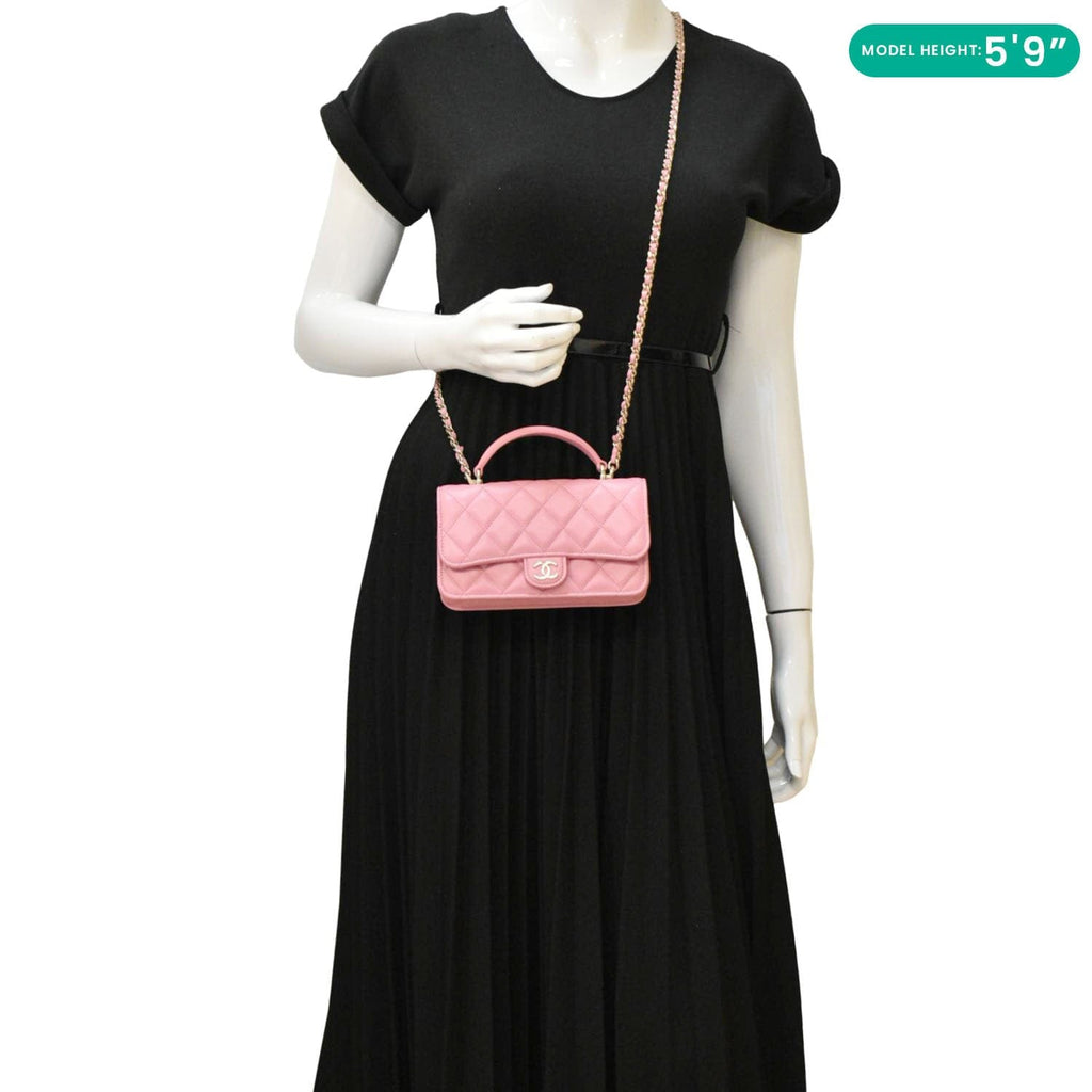 Chanel Flap Phone Holder Quilted Leather Chain Crossbody Bag Pink