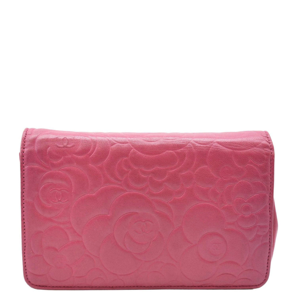 Chanel Camellia Wallet On Chain Leather Crossbody Bag Fuchsia