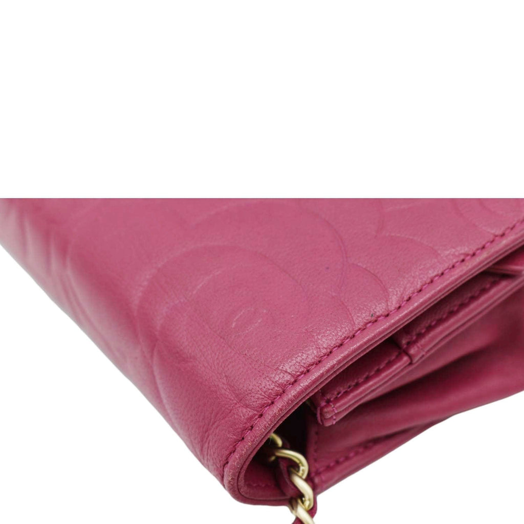 Chanel Camellia Wallet On Chain Leather Crossbody Bag Fuchsia