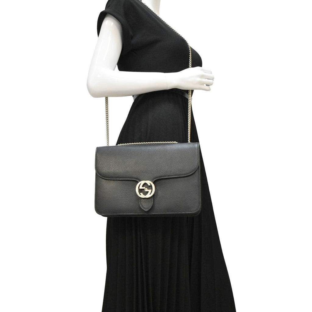 GUCCI Interlocking Gucci Leather Crossbody Bag Black 510303