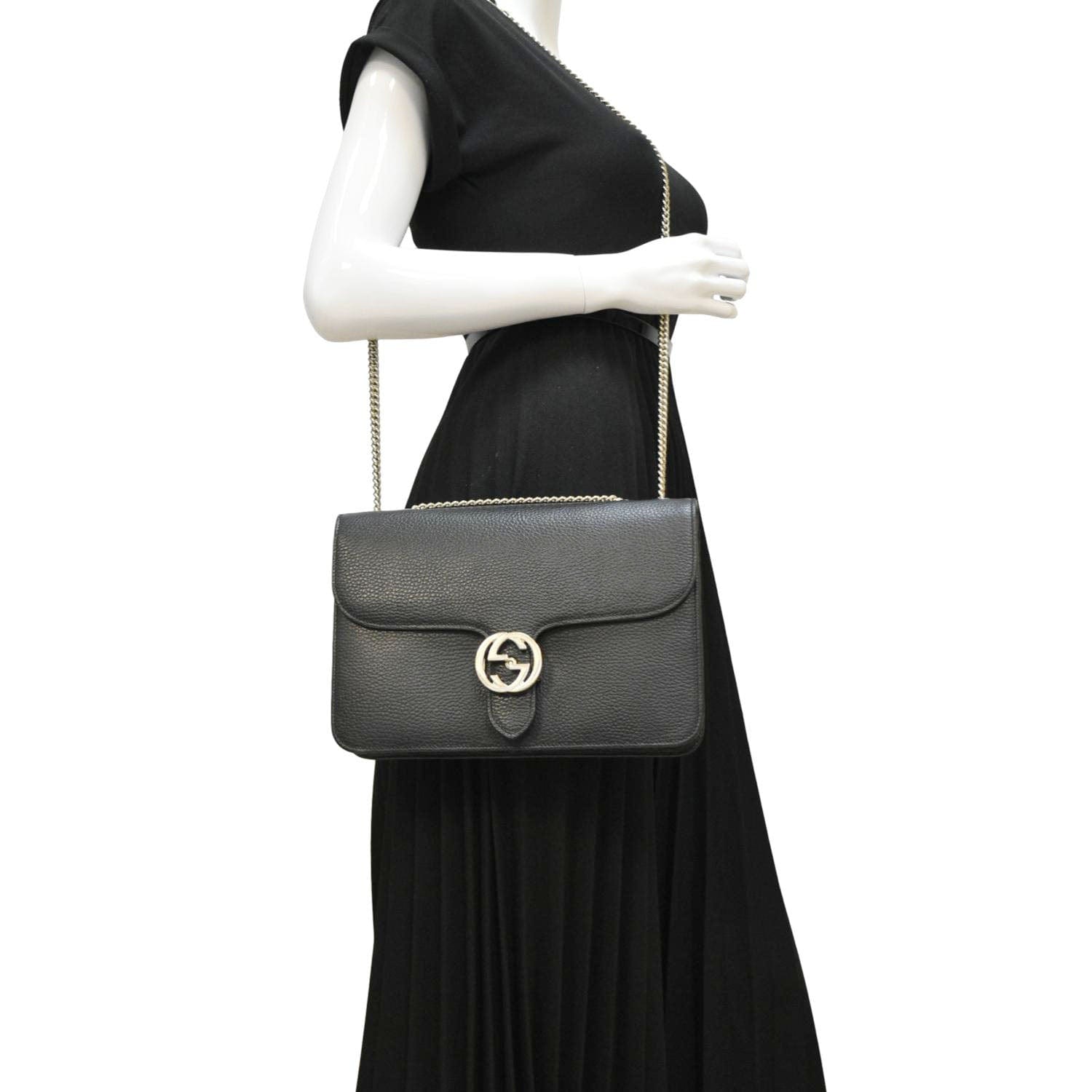 GUCCI Interlocking Gucci Leather Crossbody Bag Black 510303