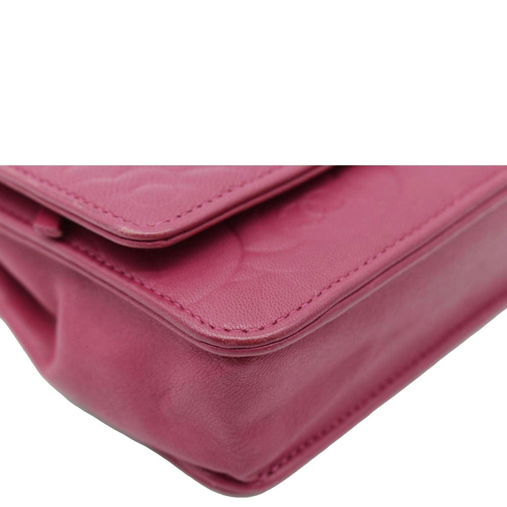 Chanel Camellia Wallet On Chain Leather Crossbody Bag Fuchsia