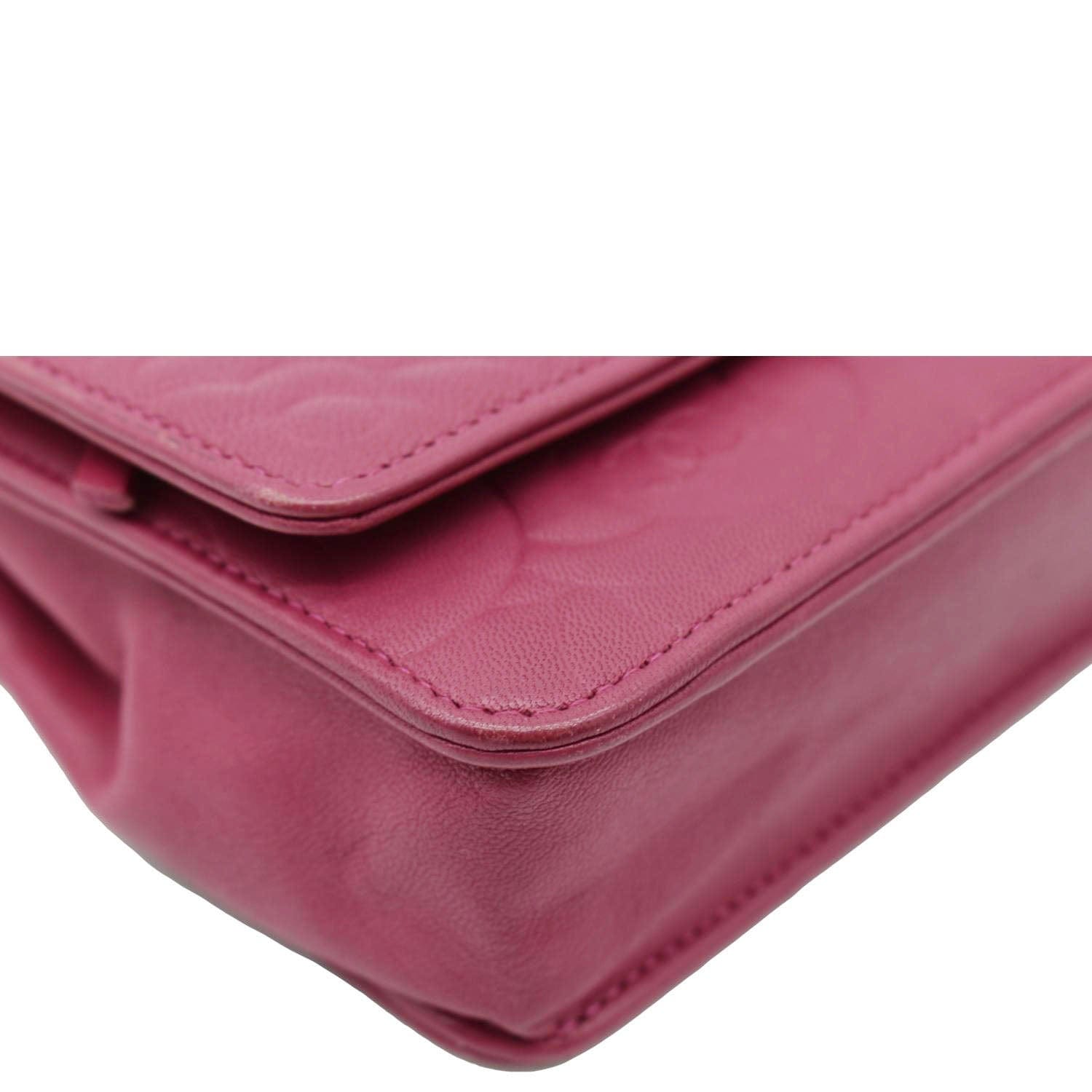 Chanel Camellia Wallet On Chain Leather Crossbody Bag Fuchsia