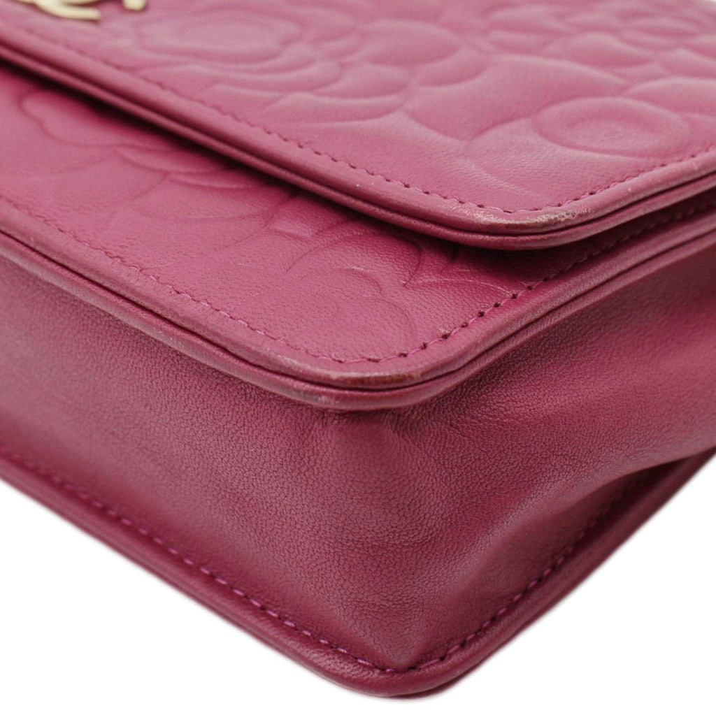 Chanel Camellia Wallet On Chain Leather Crossbody Bag Fuchsia
