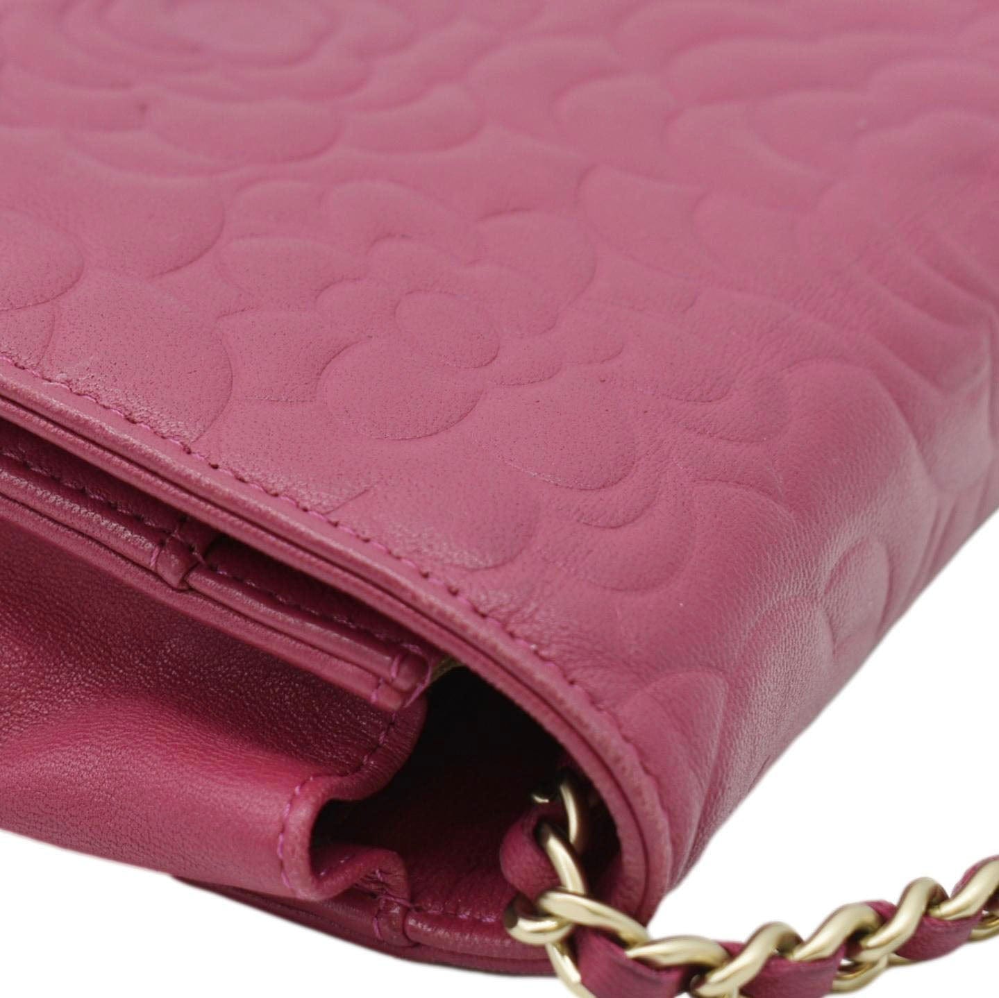 Chanel Camellia Wallet On Chain Leather Crossbody Bag Fuchsia