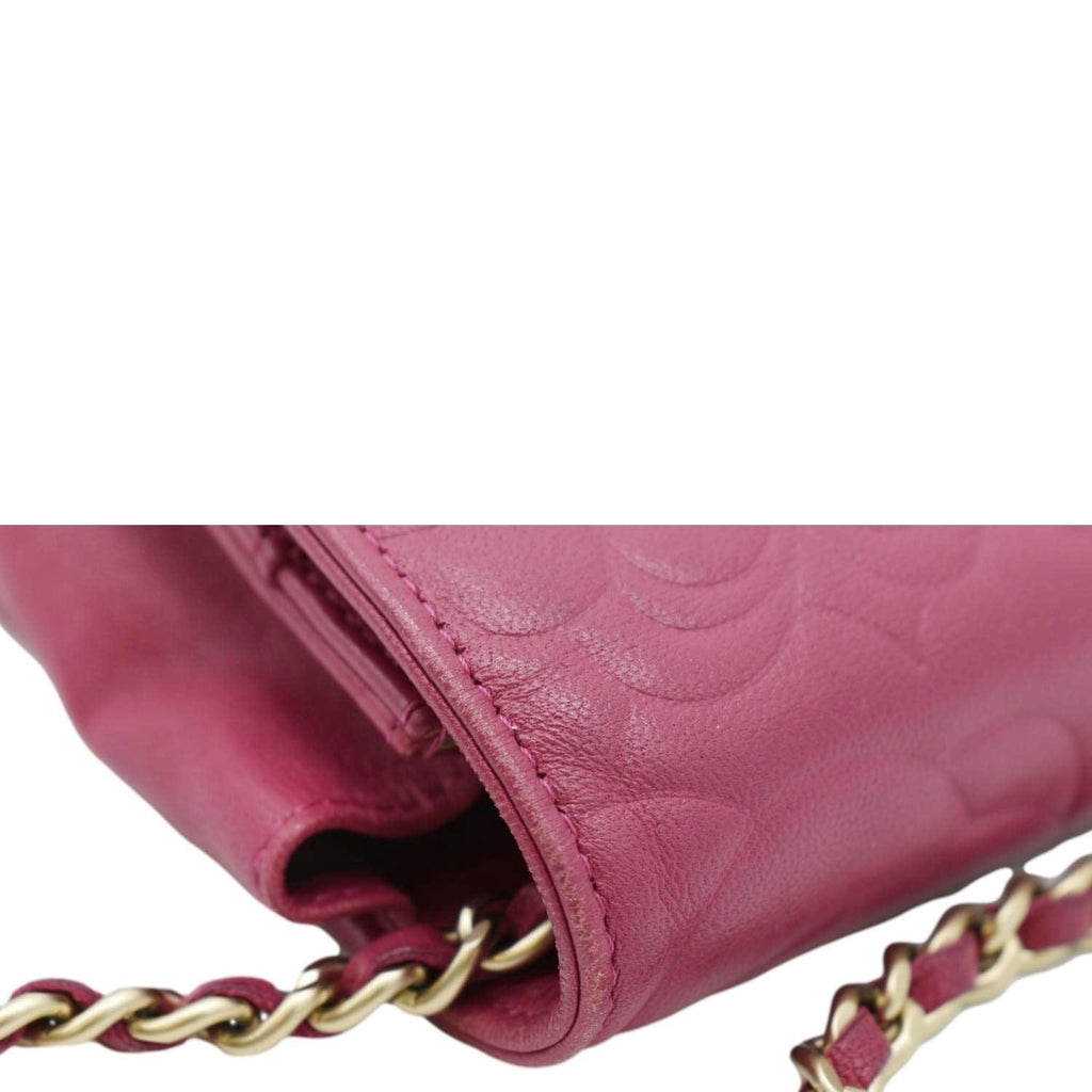 Chanel Camellia Wallet On Chain Leather Crossbody Bag Fuchsia
