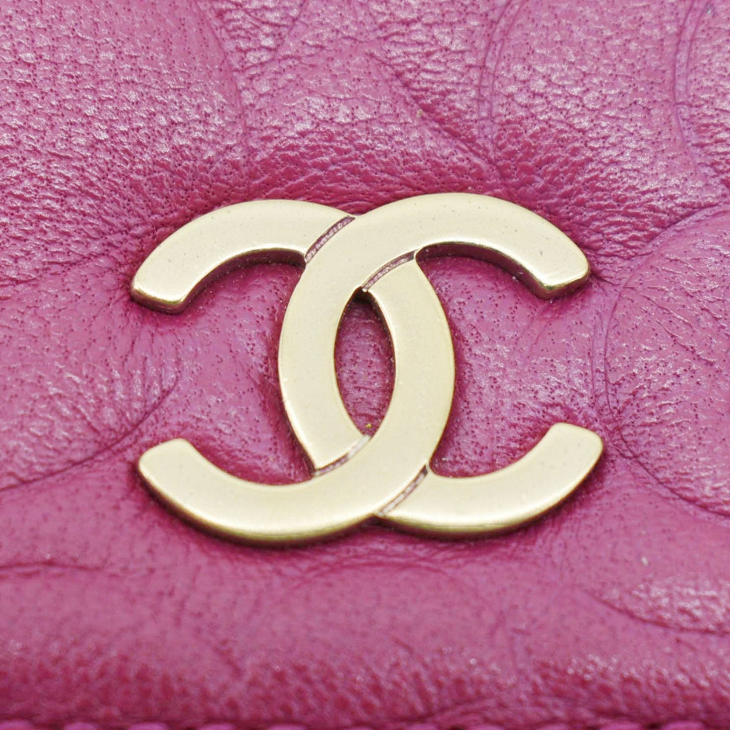Chanel Camellia Wallet On Chain Leather Crossbody Bag Fuchsia