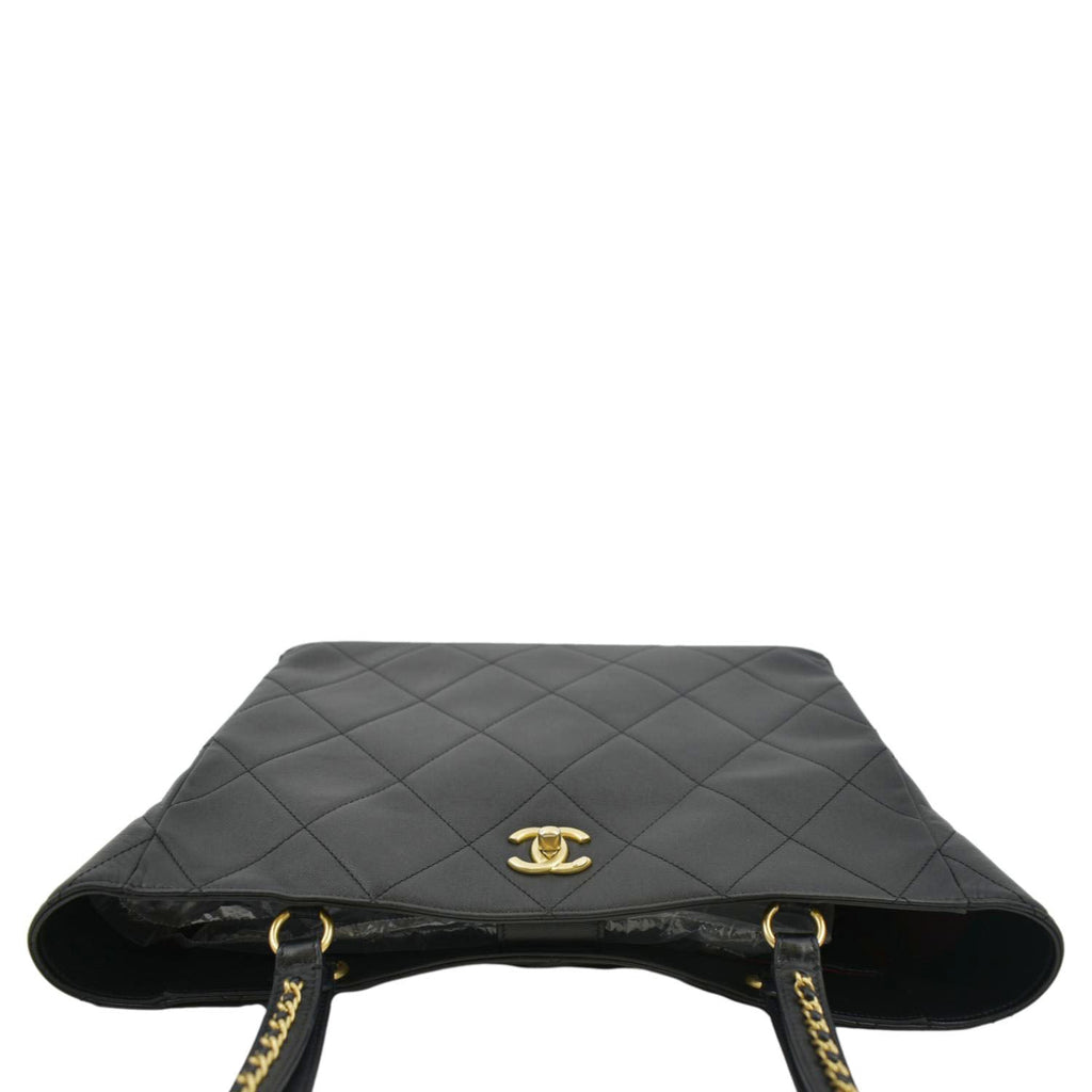 Chanel Shopping Quilted Leather Tote Bag Black