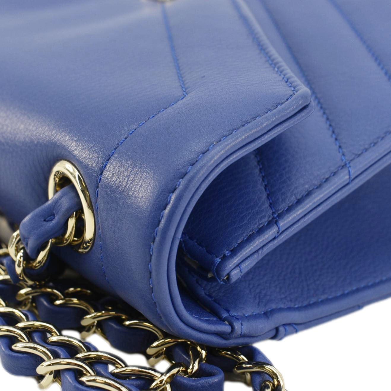 Chanel Coco Envelope Flap Quilted Chevron Leather Crossbody Bag Blue