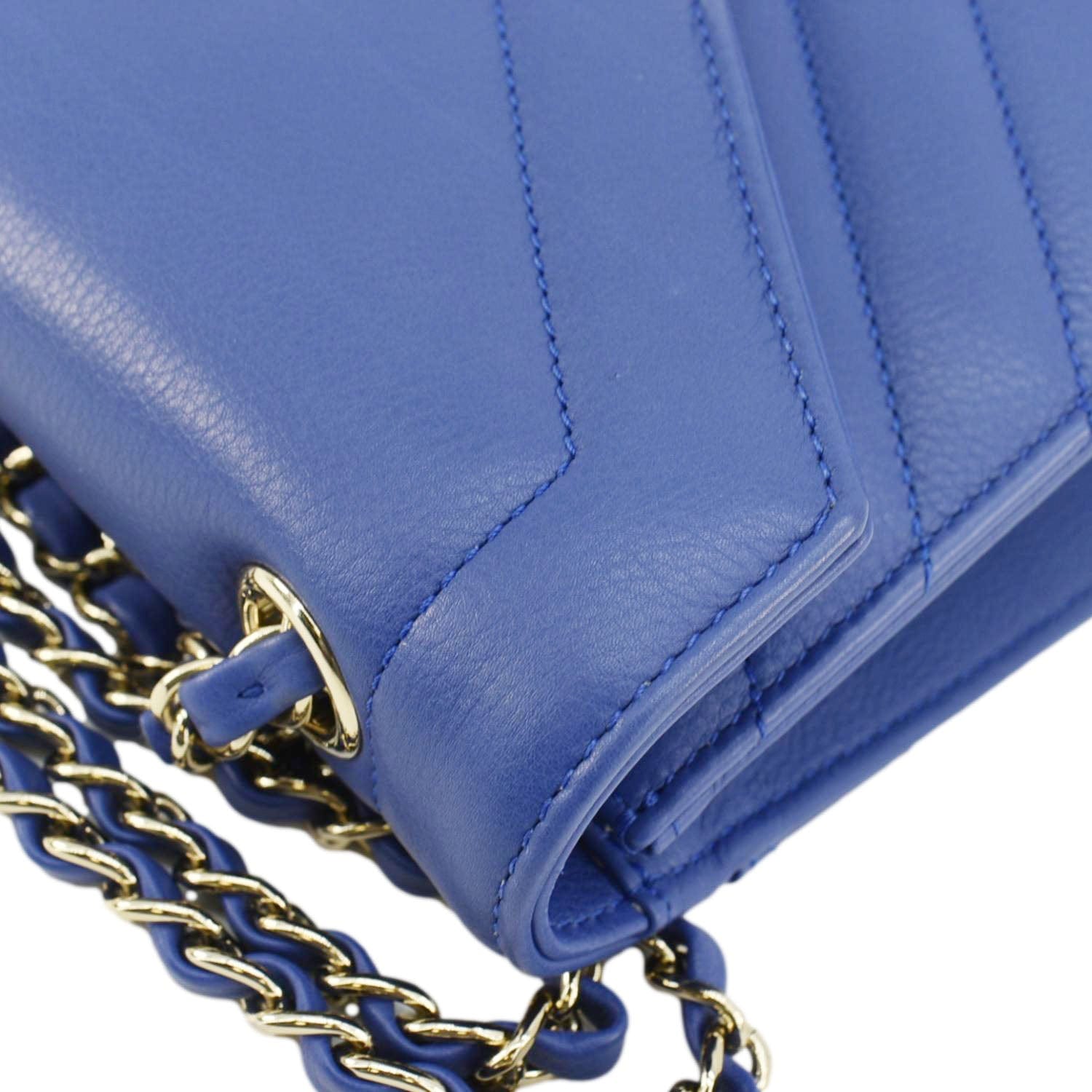 Chanel Coco Envelope Flap Quilted Chevron Leather Crossbody Bag Blue