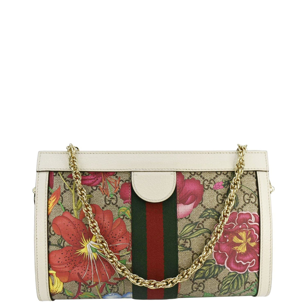 GUCCI Ophidia Web Small Gucci Floral Canvas Chain Shoulder Bag Beige 503877