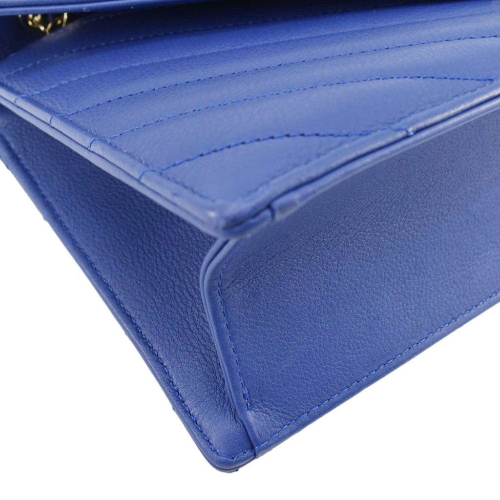 Chanel Coco Envelope Flap Quilted Chevron Leather Crossbody Bag Blue