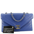 Chanel Coco Envelope Flap Quilted Chevron Leather Crossbody Bag Blue